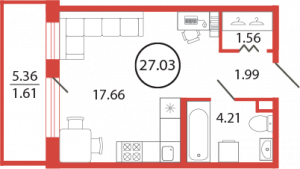 Студия 27.03 м2, 4-й этаж