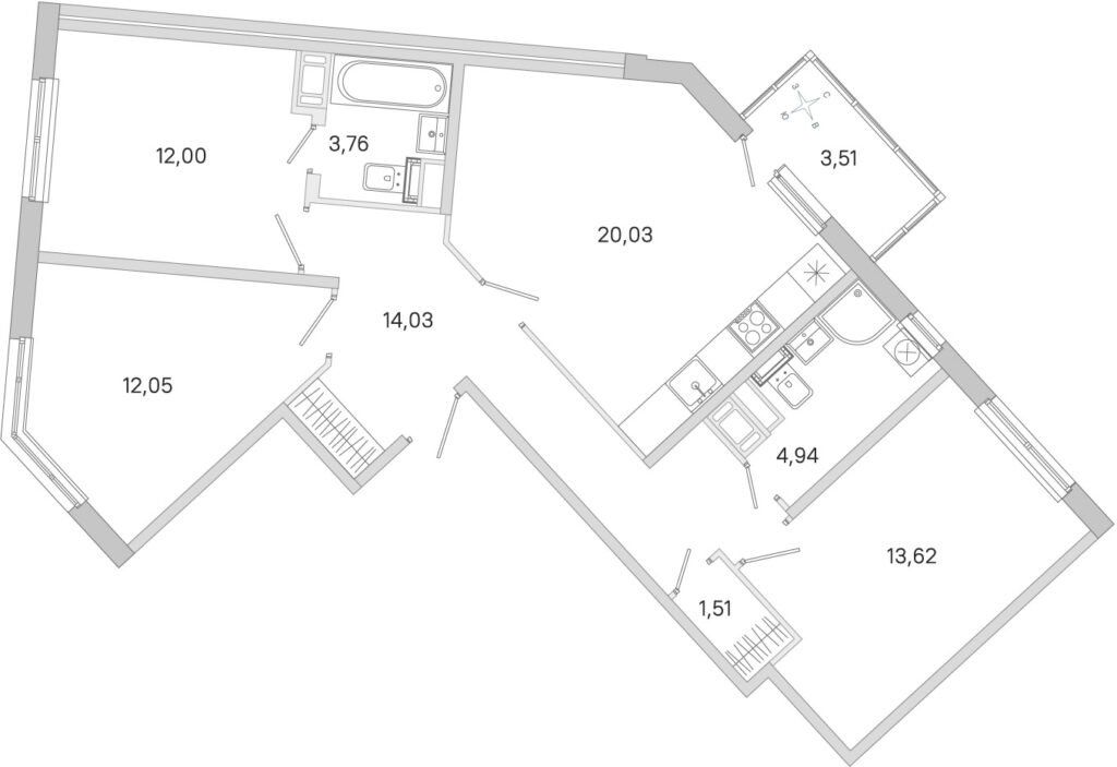 3-комнатная квартира 82.99 м2, 5-й этаж