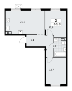 2-комнатная квартира 60.76 м2, 9-й этаж