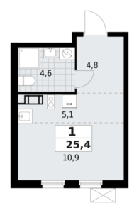 1-комнатная квартира 25.35 м2, 5-й этаж