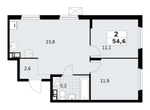 2-комнатная квартира 54.56 м2, 9-й этаж