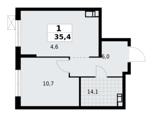 1-комнатная квартира 35.37 м2, 8-й этаж