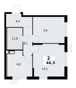 2-комнатная квартира 46.45 м2, 8-й этаж