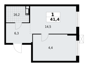 1-комнатная квартира 41.35 м2, 12-й этаж