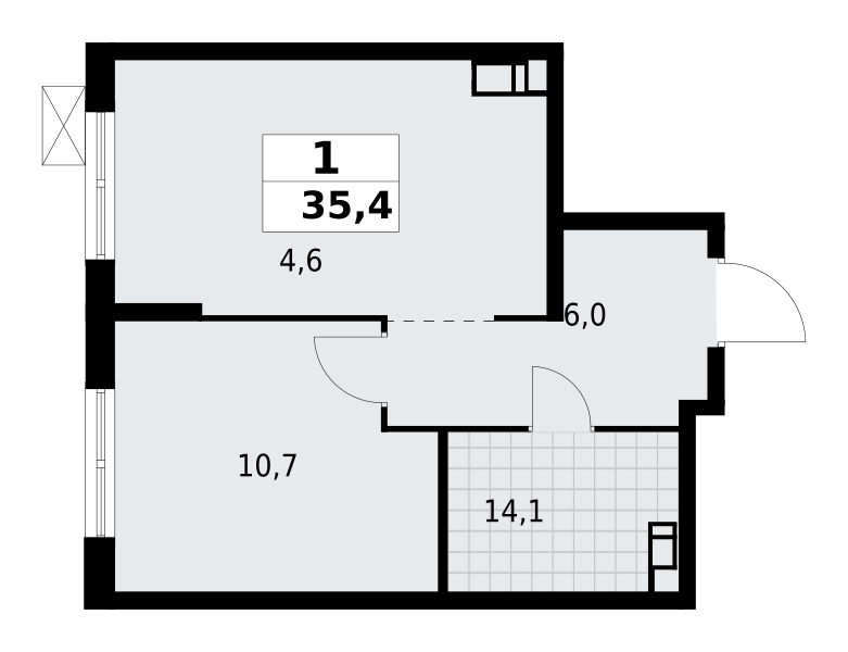 1-комнатная квартира 35.37 м2, 12-й этаж