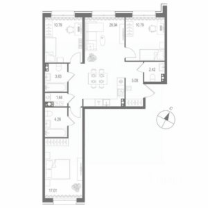 3-комнатная квартира 82.8 м2, 6-й этаж