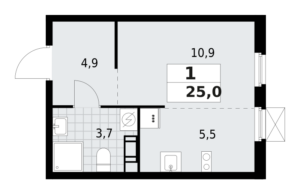 1-комнатная квартира 25 м2, 7-й этаж