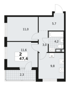 2-комнатная квартира 47.6 м2, 10-й этаж