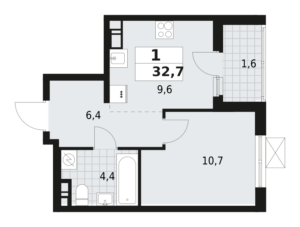 1-комнатная квартира 32.7 м2, 10-й этаж