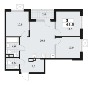 3-комнатная квартира 68.5 м2, 8-й этаж