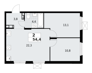 2-комнатная квартира 54.4 м2, 7-й этаж