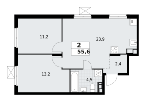 2-комнатная квартира 55.6 м2, 5-й этаж