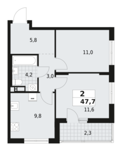 2-комнатная квартира 47.7 м2, 10-й этаж