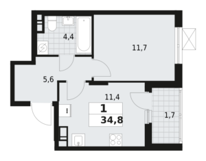 1-комнатная квартира 34.8 м2, 10-й этаж
