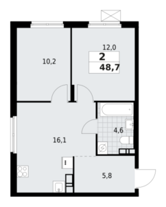 2-комнатная квартира 48.7 м2, 8-й этаж