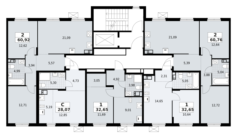 1-комнатная квартира 32.65 м2, 3-й этаж