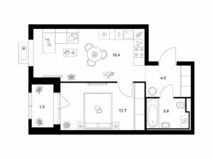 1-комнатная квартира 41 м2, 8-й этаж
