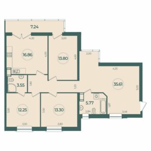 3-комнатная квартира 103.31 м2, 3-й этаж