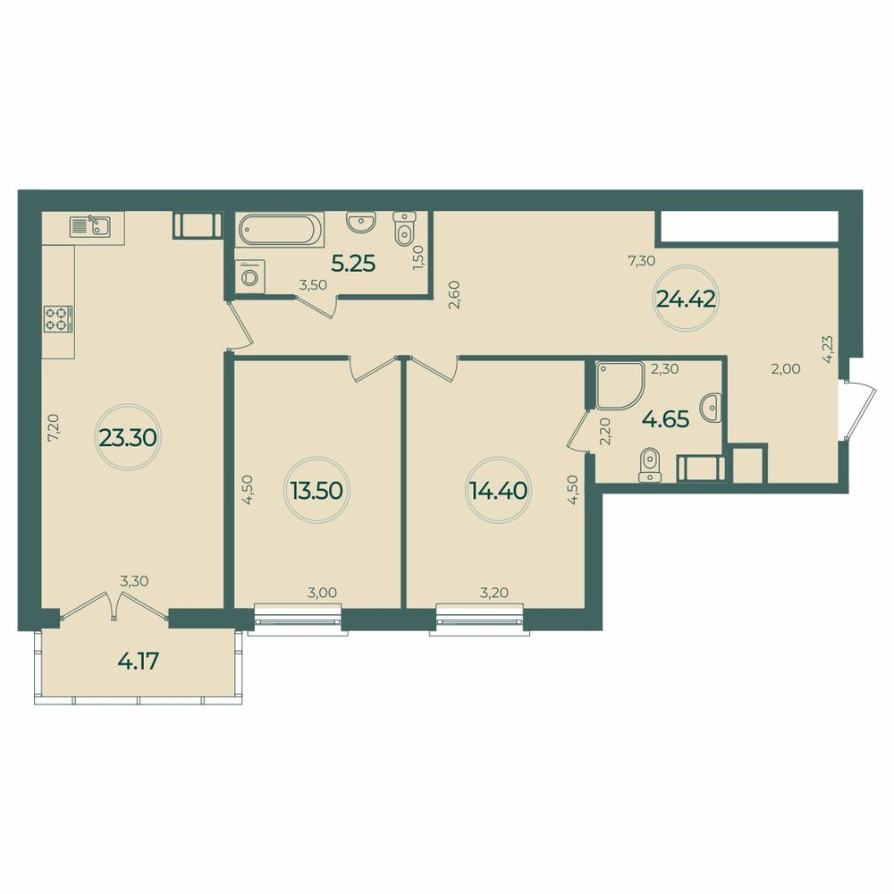2-комнатная квартира 86.77 м2, 4-й этаж