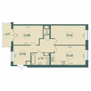 2-комнатная квартира 64.79 м2, 5-й этаж