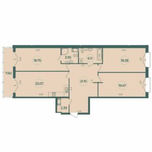 3-комнатная квартира 115.4 м2, 3-й этаж