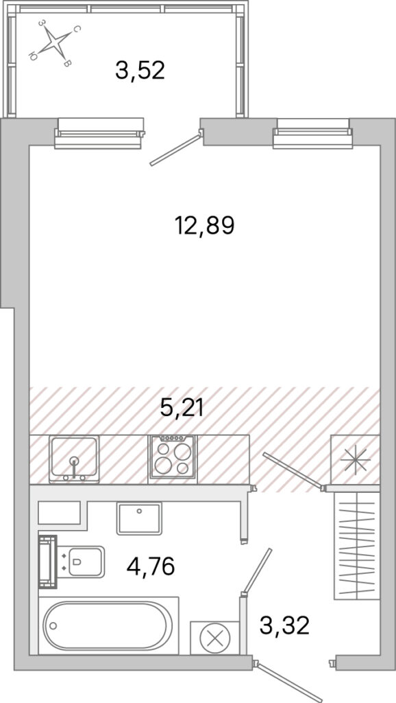 Студия 27.24 м2, 1-й этаж