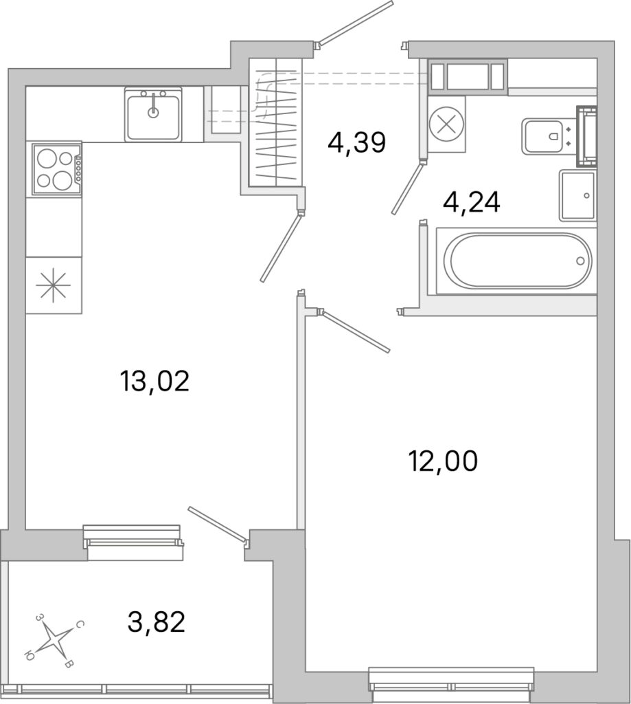 1-комнатная квартира 35.56 м2, 5-й этаж