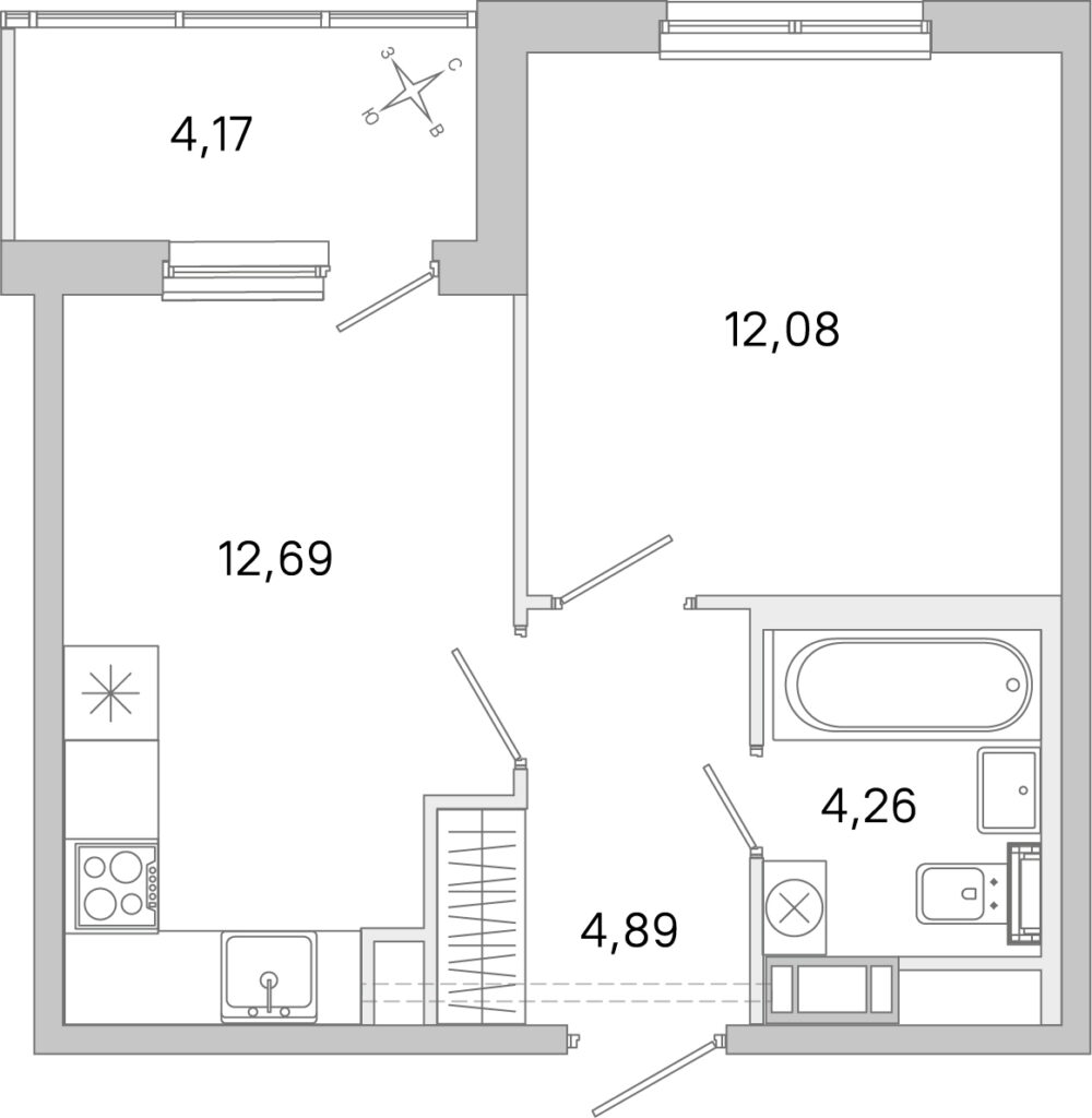 1-комнатная квартира 36.01 м2, 3-й этаж