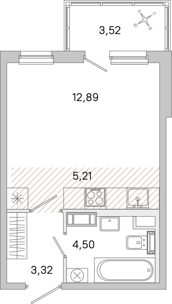 Студия 26.98 м2, 4-й этаж