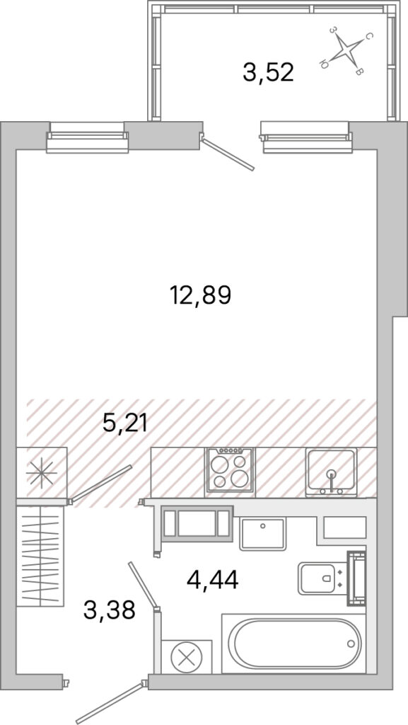 Студия 26.98 м2, 2-й этаж