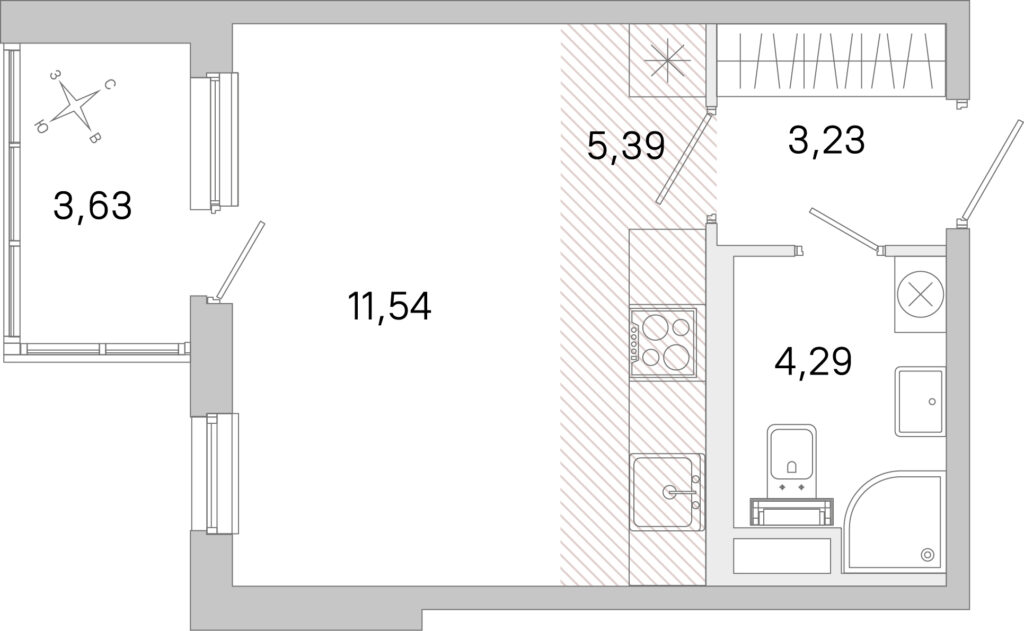 Студия 26.27 м2, 2-й этаж