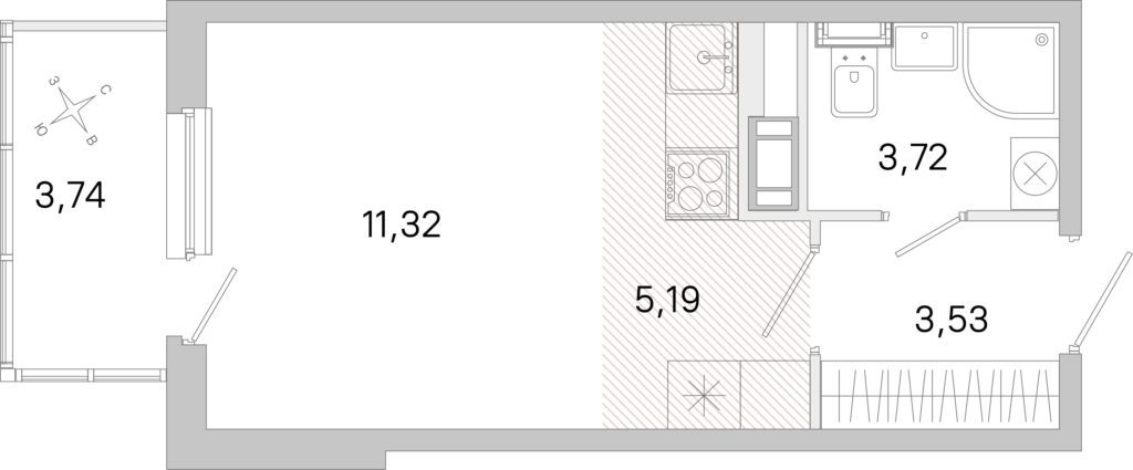 Студия 24.88 м2, 3-й этаж