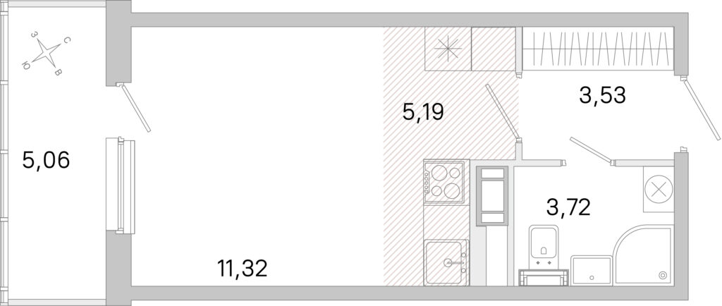 Студия 25.28 м2, 5-й этаж
