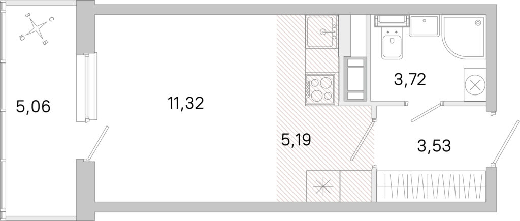 Студия 25.28 м2, 5-й этаж