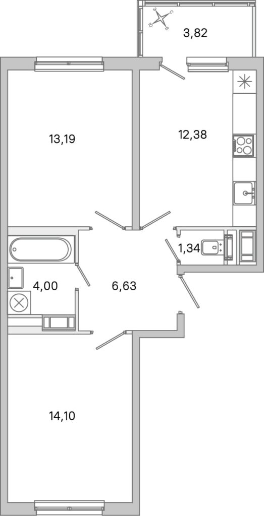 2-комнатная квартира 53.55 м2, 4-й этаж