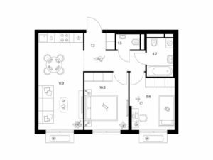 2-комнатная квартира 51 м2, 8-й этаж