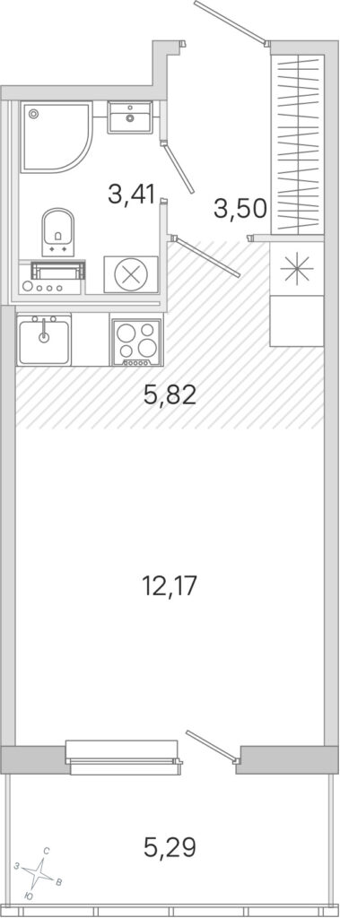 Студия 26.49 м2, 2-й этаж