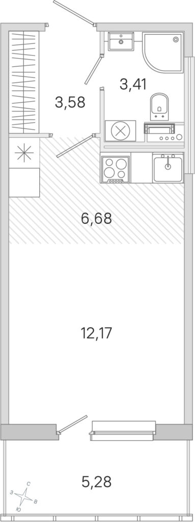 Студия 27.42 м2, 2-й этаж