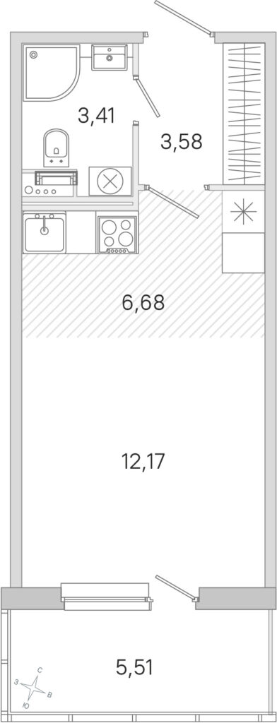 Студия 27.49 м2, 2-й этаж