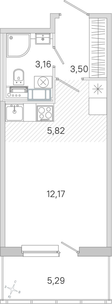 Студия 26.24 м2, 3-й этаж