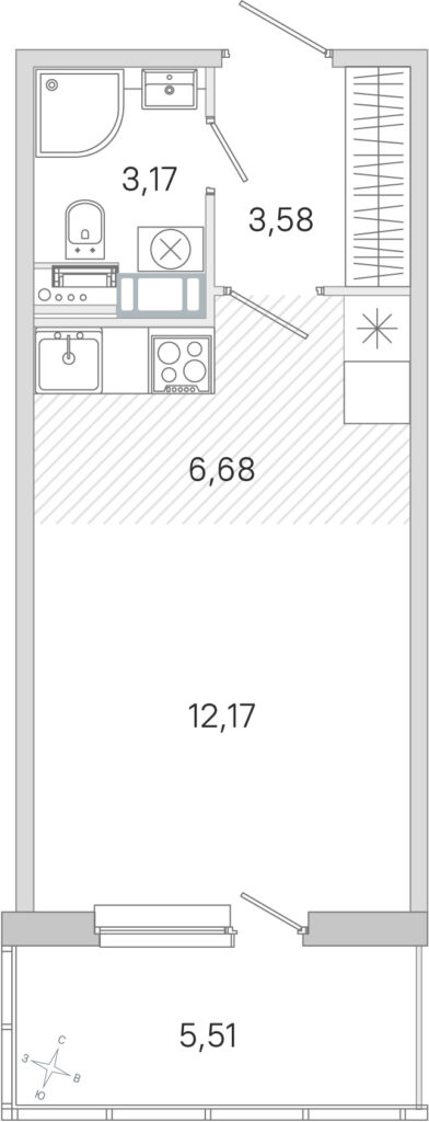 Студия 27.25 м2, 3-й этаж