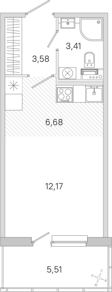 Студия 27.49 м2, 2-й этаж