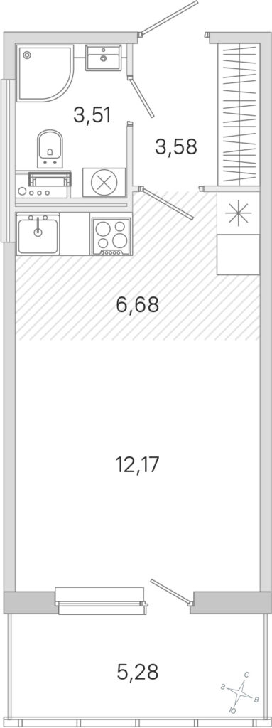 Студия 27.52 м2, 2-й этаж