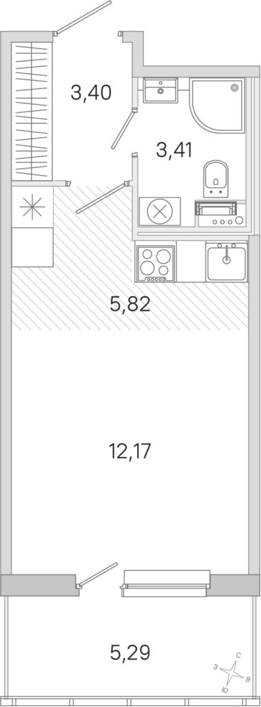 Студия 26.39 м2, 2-й этаж