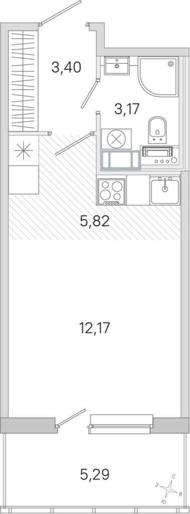 Студия 26.15 м2, 3-й этаж
