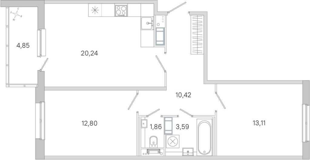 2-комнатная квартира 64.45 м2, 2-й этаж