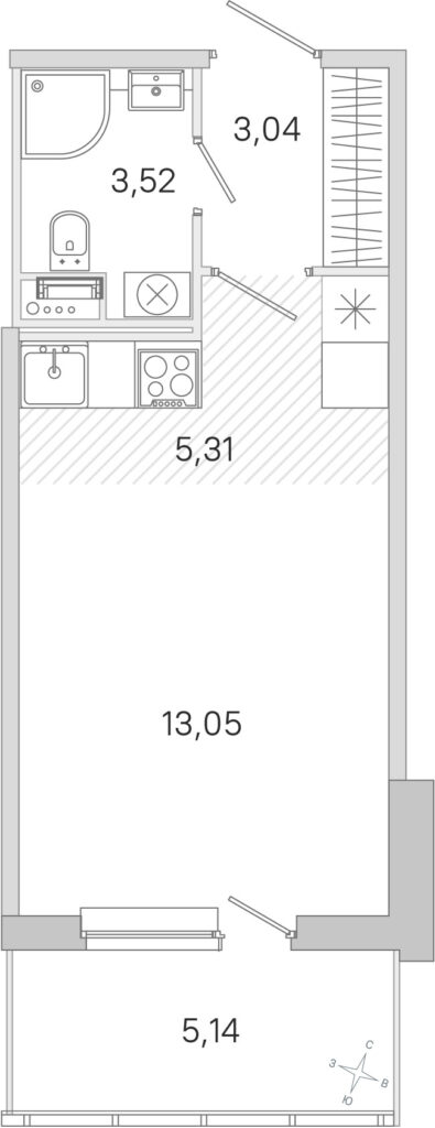 Студия 26.46 м2, 1-й этаж