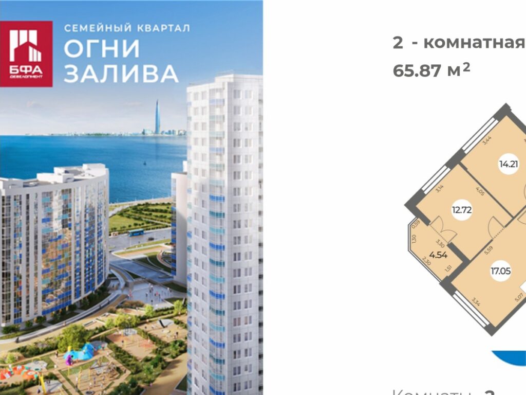 2-комнатная квартира 65.87 м2, 19-й этаж
