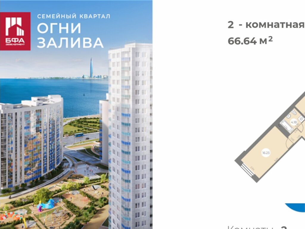 2-комнатная квартира 66.64 м2, 2-й этаж