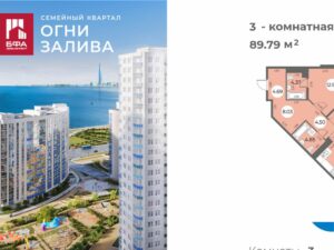 3-комнатная квартира 89.79 м2, 19-й этаж